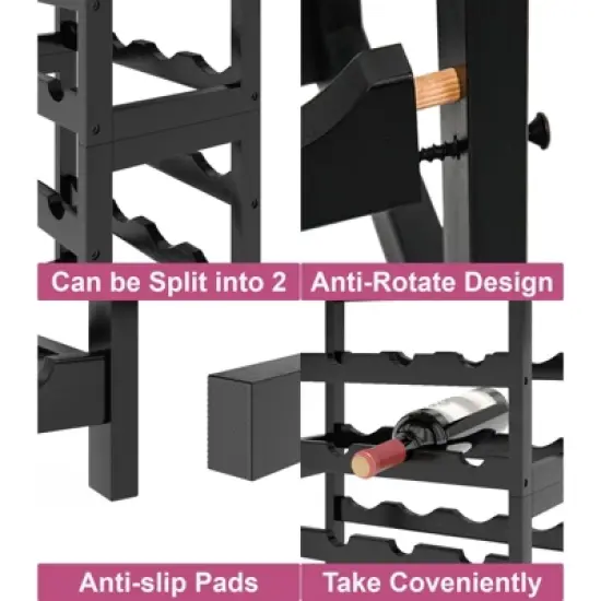 Itopfox 6-Tier Bamboo Wine Rack Freestanding Floor, 24 Bottles Wine Storage Shelves with Table Top, Stackable Display for Kitchen, Bar Rustic Brown image {4}