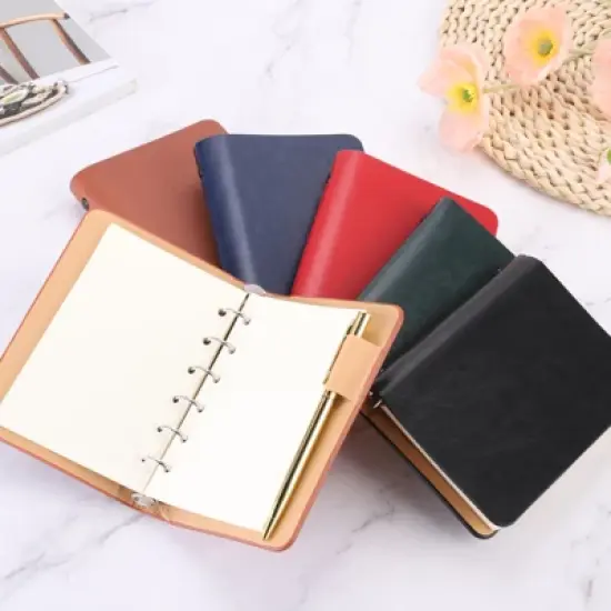 Unique Bargains 6 Ring Mini A7 Leather Notebook Binder with 100 Sheets Paper 2 Pcs image {5}