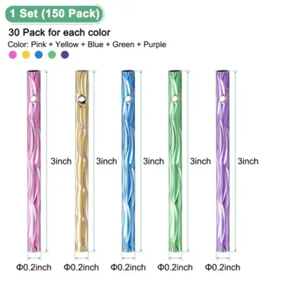 Unique Bargains Aluminum Durable DIY Multipurpose Wind Chime Tubes 3 X 0.2 Inch Green+Blue+Yellow+Purple+Pink 150-Packs image {2}