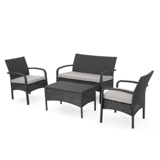 Cordoba 4pc Wicker Patio Chat Set with Cushions - Christopher Knight Home image {1}