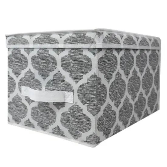 Home Basics Arabesque Large Non-Woven  Storage Box with Label Window, Grey image {6}
