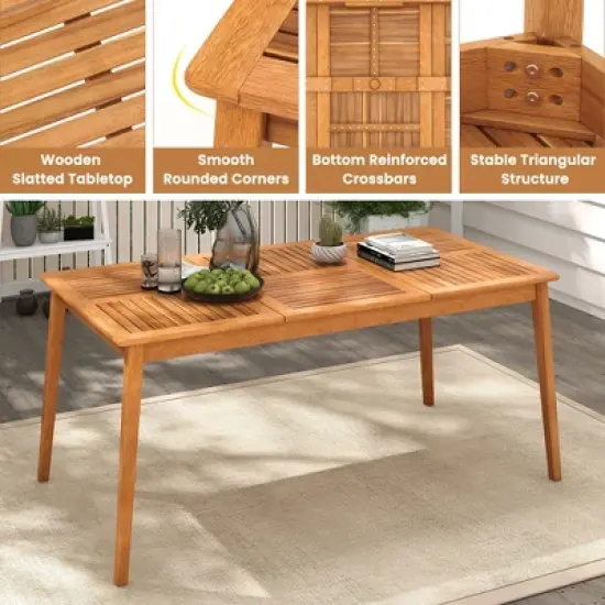 Tangkula Outdoor Acacia Wood Dining Table for 6 People 67&rdquo; x 35&rdquo; Rectangular Patio Bistro Table with Built-in Umbrella Hole Picnic Table for Porch image {5}