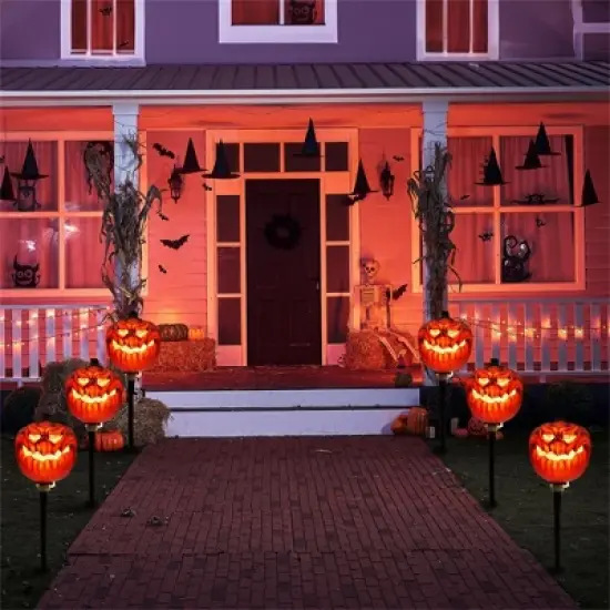 Joyfy 3 Pcs Halloween Pumpkin Pathway Lights Jack-O-Lantern Outdoor Decorations for Party Porch Yard Lawn Garden Prop Haunted House image {7}