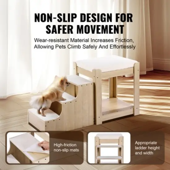VEVOR Pet Bunk Bed with Stairs, Dog/Cat Window Perch, Multi-Level Bed Window Perch Dog Bedside Sleeper, Lounge Elevated Seat Platform(Beige) image {5}