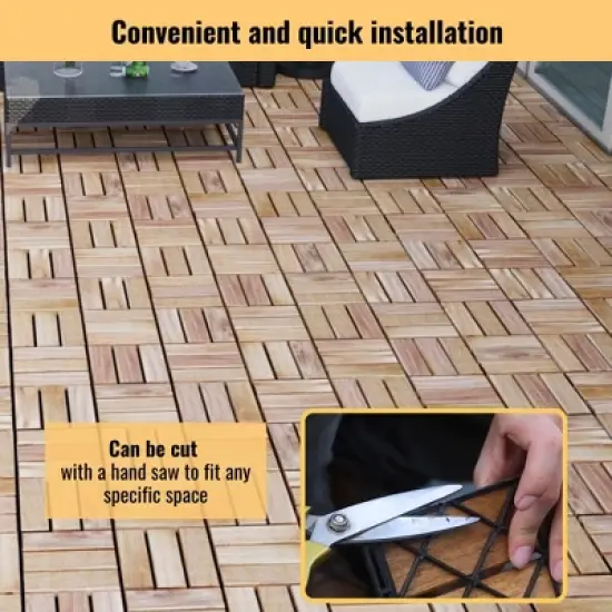 20 PCS Interlocking Deck Tiles Checker Pattern, 12" x 12" Square Yellow Acacia Hardwood Outdoor Flooring image {5}