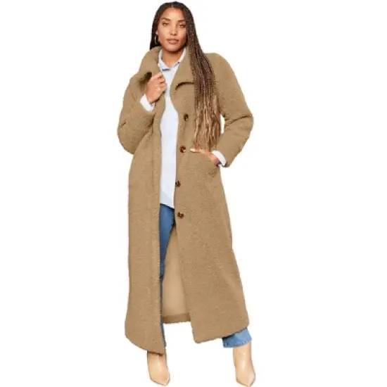 June + Vie by Roaman's Women&rsquo;s Plus Size Maxi Teddy Fleece Coat image {4}
