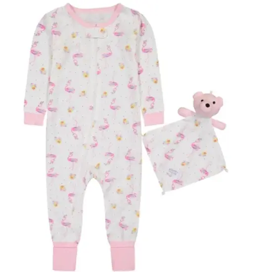 Sleep On It Infant Girls Floral Flamingo Zip-Front Coverall Pajama image {4}