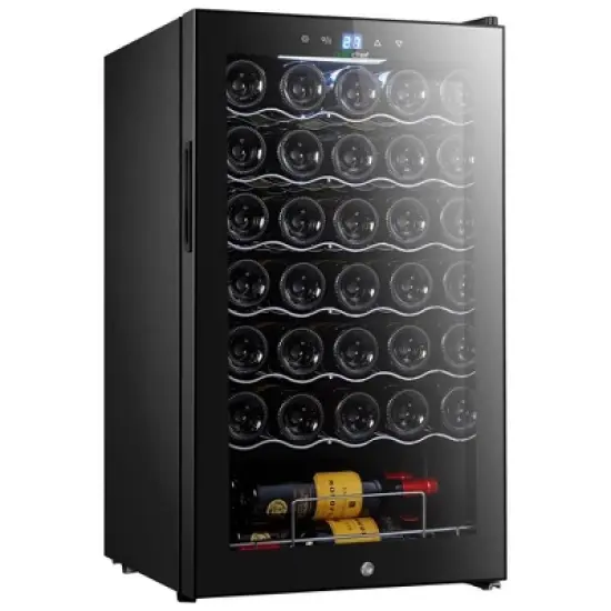 NutriChef 34 Bottle Compressor Wine Cooler Refrigerator Cooling System | Large Freestanding Wine Cellar Fridge For Red And White Champagne image {1}