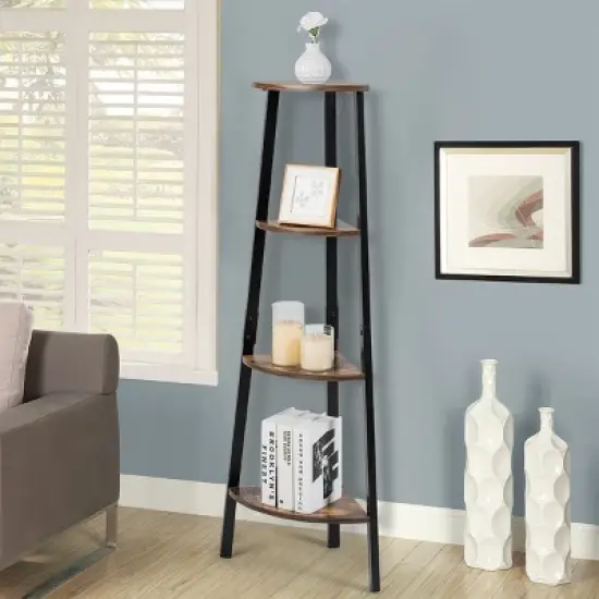 COSTWAY 4-Tier Corner Shelf Metal Storage Rack Bookcase Plant Display Stand Natural image {2}