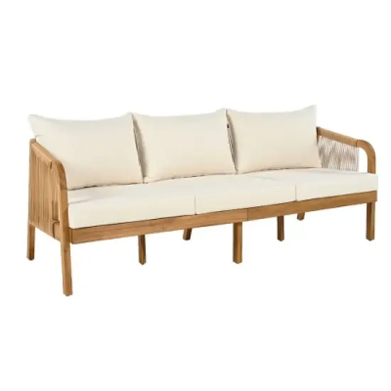 Christopher Knight Home Ignis Boho 5 Piece Patio Acacia Wood Faux Rattan Chat Set with Cushions and Slatted Coffee Table image {7}