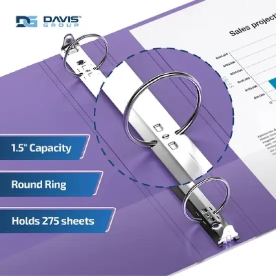 Davis Group 6pk 1.5" Premium Economy Round Ring Binder Purple: Hard Cover, 275 Sheet Capacity, 2 Pockets, Polypropylene image {2}