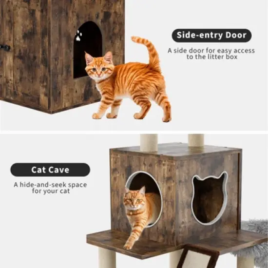 59 Inch Cat Tree, 2-in-1 Cat Tower Multi-Level Durable Cat Scratching Sisal Post, Removable Washable Cushion, Multipurpose Litter Box Enclosure image {2}