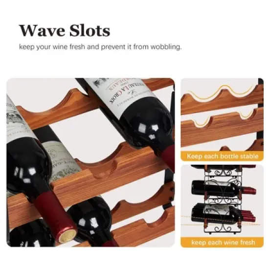 Itopfox 3-Tier Stackable Wine Rack for Cabinet, Solid Wood & Wrought Iron Wine Bottle Holder, Kitchen Bar Dining Room Storage Shelf image {5}