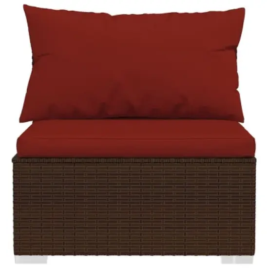 vidaXL 4-Seater Patio Sofa - Comfortable Outdoor Seating with Cushions - Resistant PE Rattan and Steel Material - Brown and Cinnamon Red image {4}