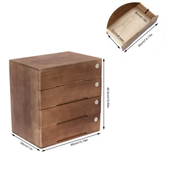 YIYIBYUS Wooden Desktop Storage Cabinet with 4 Lockable Drawers, Desk Organizer image {3}