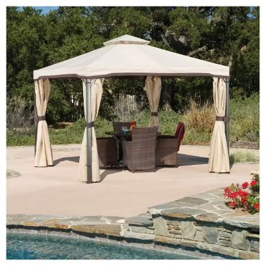 Skyline 10' x 10' Steel Patio Gazebo -Beige - Christopher Knight Home image {2}
