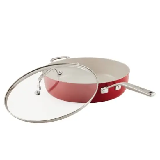 KitchenAid 5qt Hard Anodized Ceramic Nonstick Saute Pan with Lid Empire Red: Hand Wash, Gas & Electric Compatible image {5}