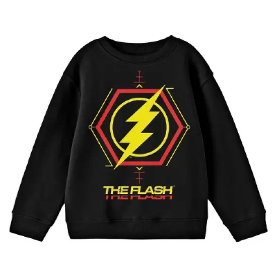 The Flash Movie Hexagon Thunderbolt Logo Crew Neck Long Sleeve Black Youth Sweatshirt image {2}