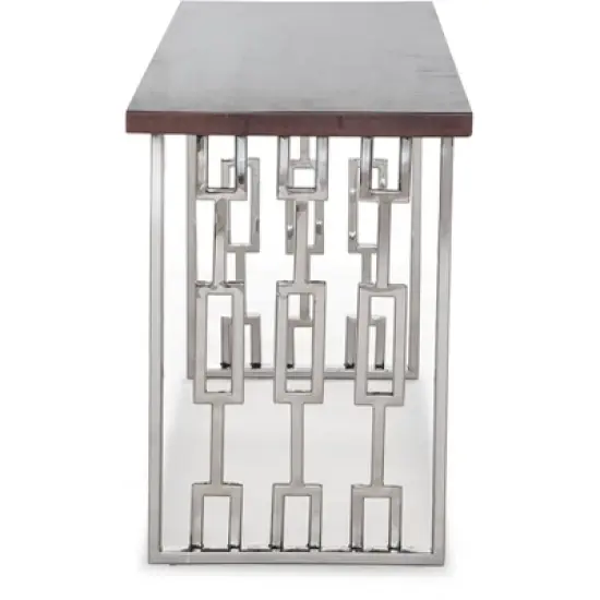 Lennox Contemporary Wood and Silver Metal Bench Dark Walnut Brown - Adore Decor image {7}