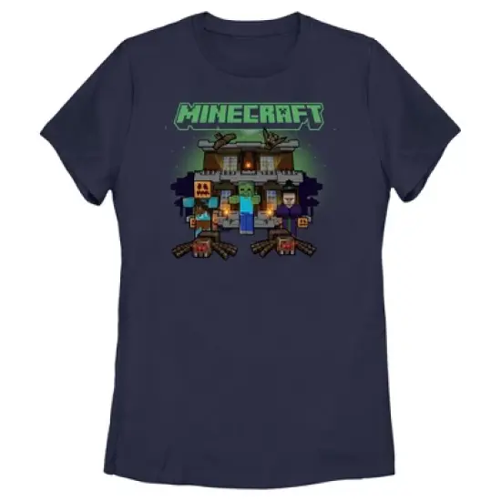 Women's Minecraft Halloween Creeper Haunted House T-Shirt image {3}