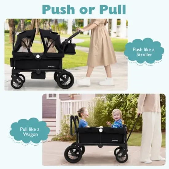 Infans Wagon Stroller for 2 Kids Push Pull Double Stroller with Adjustable Handle image {4}