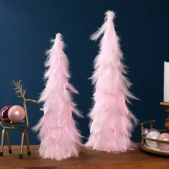 Northlight Glittered Layered Feather Cone Tree Christmas Decoration - 19.5" - Pink image {2}