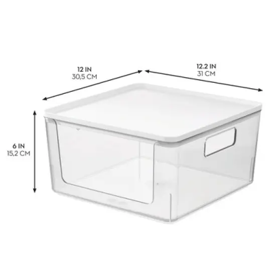 Rosanna Pansino x iDesign Recycled Plastic Open Front Kitchen Storage Bin with Lid, Clear Bin/Marshmallow Lid, 12" x 12" x 6" image {1}