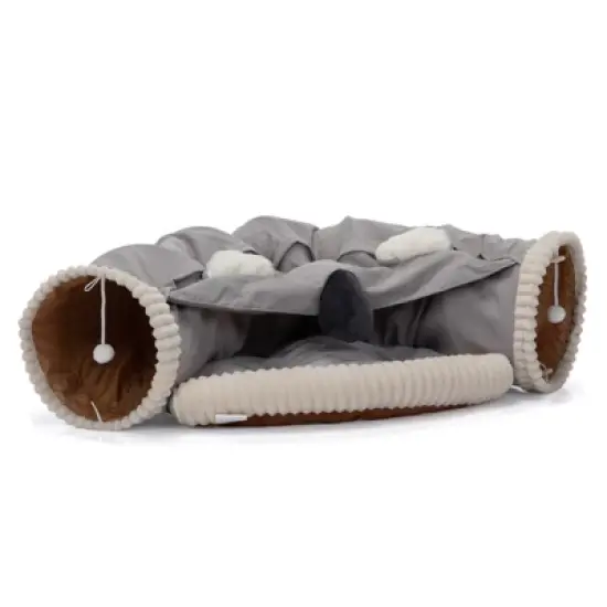 SEVOBAL Pet Toy Collapsible Cat Bed for Indoor Cats Washable Cat Hide Tunnel with Hanging Toys and Cushion Mat, Gray(41.65"*23.6"*10.6") image {1}