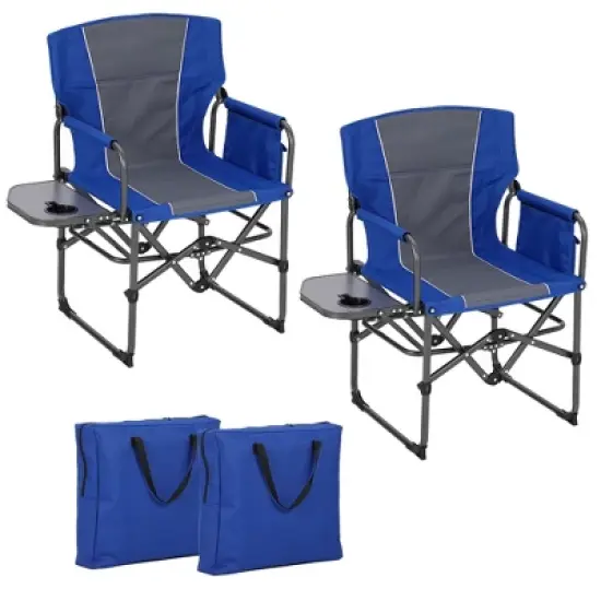 2 PCS Outdoor Portable Folding Camping Chair, Director Chair with Aluminum Side Table & Pocket for Sports, Picnic, Beach, Fishing, Blue image {7}