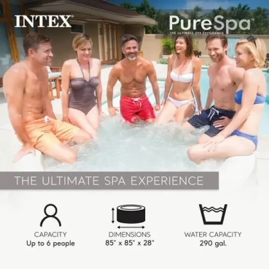 INTEX 28427EP PureSpa Bubble Massage Spa Set: Includes Energy Efficient Spa Cover &ndash; 140 Bubble Jets &ndash; 6 Person Capacity &ndash; 85" x 28" image {1}