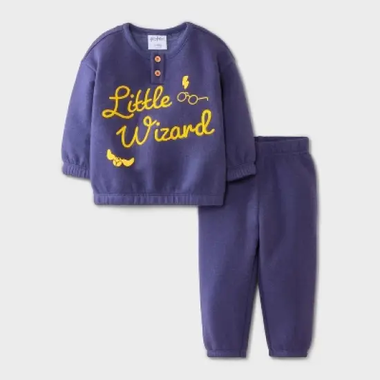 Baby Boys' 2pc Harry Potter 'Little Wizard' Printed Pullover Sweatshirt and Bottom Set - Navy Blue image {5}