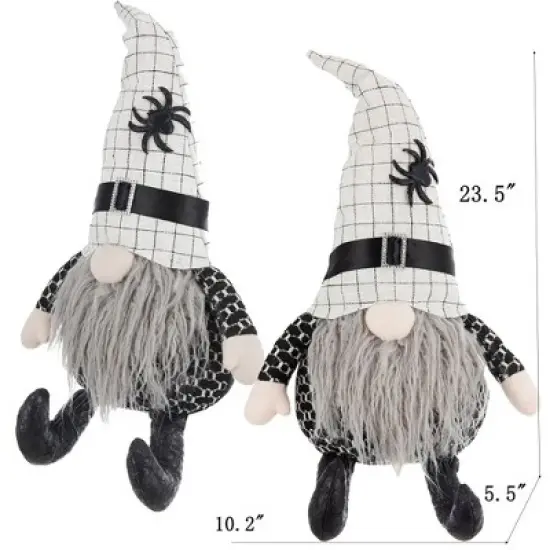 Whisen Fabric Sitting Gnome with White Hat Spider, Halloween Decoration image {5}