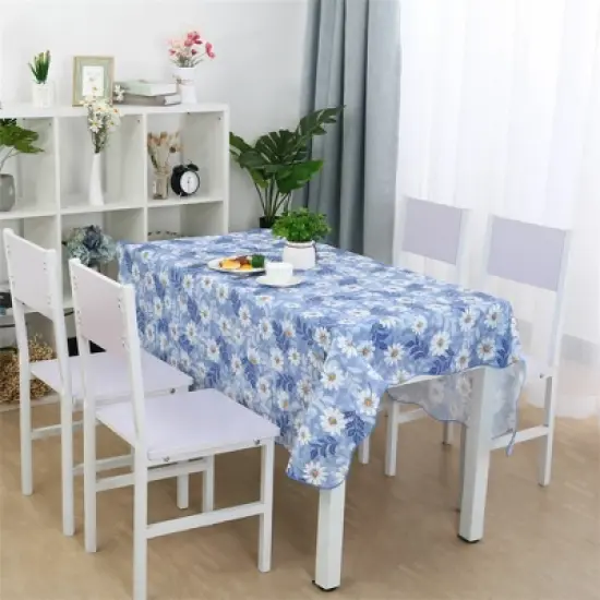 PiccoCasa Square Vinyl Water Oil Resistant Printed Tablecloths Blue Daisy 35"x35" image {1}