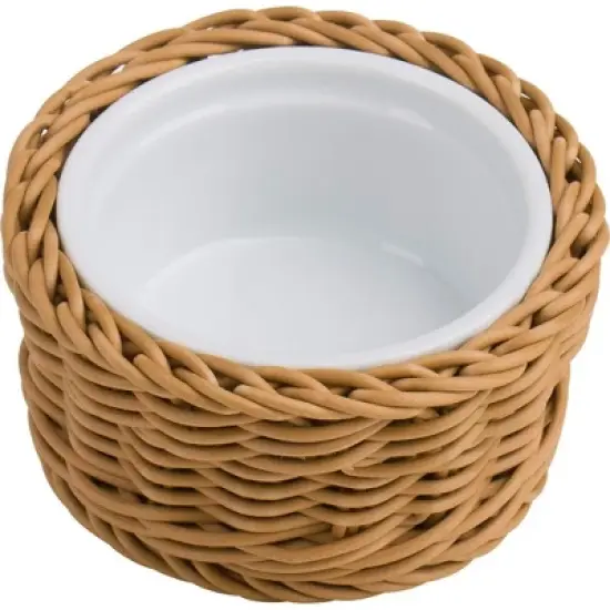 Saleen Round Wicker Basket with Porcelain Bowl Insert - Elegant Beige Addition image {1}