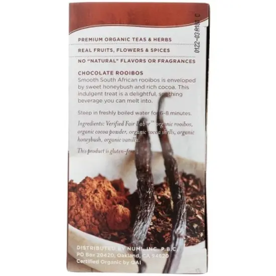 Numi Organic Herbal Chocolate Rooibos Tea - Case of 6/16 Bags image {3}