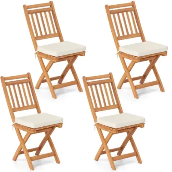 Tangkula Folding Patio Chairs Set of 4 w/ Slatted Backrests & Soft Seat Cushions image {6}