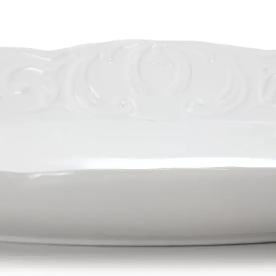 Gibson Home Bountiful Joy 18.75 x 14 Inch Durastone Oval Platter in White image {4}
