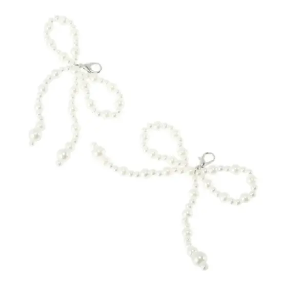 Unique Bargains Faux Pearl Bow Style 9 Shoelace Charms White 1 Pair image {3}