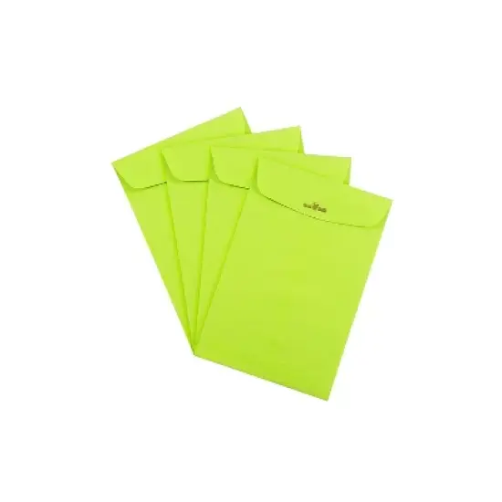 JAM Paper 6 x 9 Open End Catalog Colored Envelopes with Clasp Closure Ultra Lime Green 10/Pack image {2}