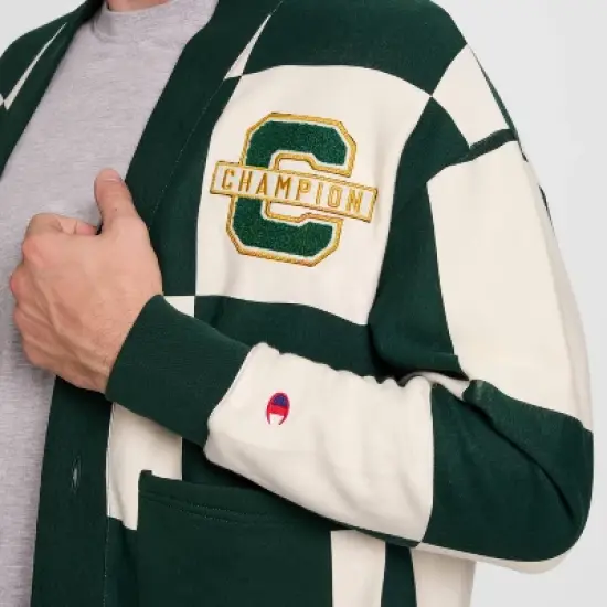 Champion Men's Varsity Check Cardigan Sweater - Green image {3}