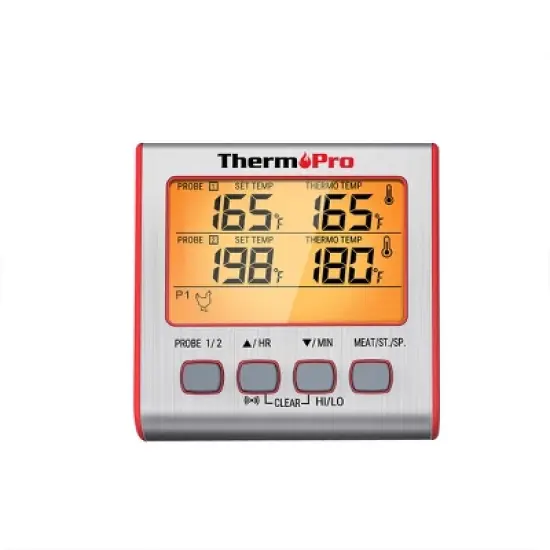ThermoPro TP17W Digital Meat Thermometer with Dual Probes and Timer Mode Grill Smoker Thermometer with Large LCD Display image {7}