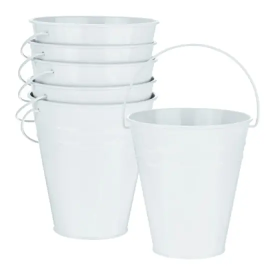 Unique Bargains Galvanized White Decorative Rustic Metal Bucket 4.7 x 5.1 Inch 6 Pcs image {4}