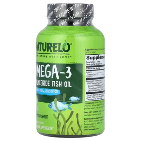 NATURELO Omega-3 Triglyceride Fish Oil, 1,100 mg, 60 Softgels image {2}