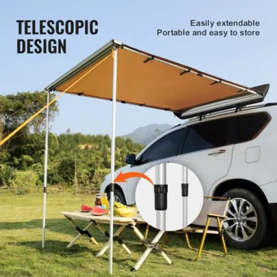VEVOR Car Side Awning, Large 4.6'x6.6' Shade Coverage Vehicle Awning, PU3000mm UV50+ Retractable Car Awning with Waterproof Storage Bag image {4}
