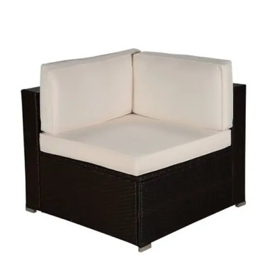 6pc Outdoor Rattan Wicker Conversation Set with Sofa, Chairs & Coffee Table - Brown/Beige - GODEER image {6}