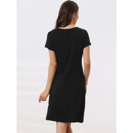 cheibear Women's Lace Short Sleeve Soft Nightgown Maternity Knee Length Sleep Nightshirt image {2}