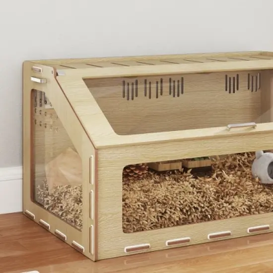 PawHut Hamster Cage Habitat with Acrylic Window & Openable Top, Small Animal Cage for Gerbil, Guinea Pig, Rat, 39" x 23" x 20", Oak image {4}