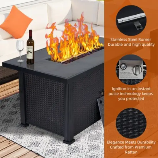 52inch Outdoor Propane Fire Pit Table, 50,000 BTU Rectangle Gas Fire Pit Table with Lid&Rain Cover image {6}