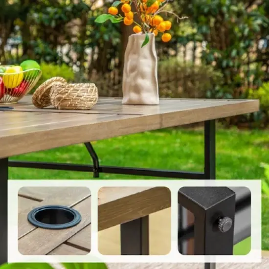 Captiva Designs 7pc Patio Dining Set Wood-look Rectangle Table & Cushioned Metal Chairs image {4}