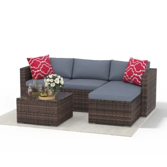 Whizmax 5-Piece PE Rattan Patio Set - Outdoor Wicker Furniture with Cushions & Glass Table, for Porch, Garden, Balcony image {9}